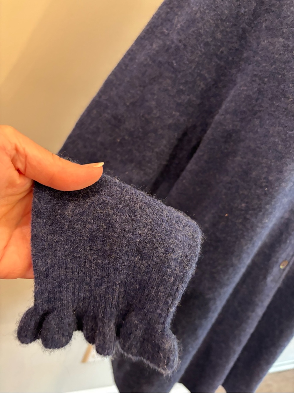 Sundance Navy Ruffle-Trim Button Pullover  Sweater0162 - Picture 3 of 7